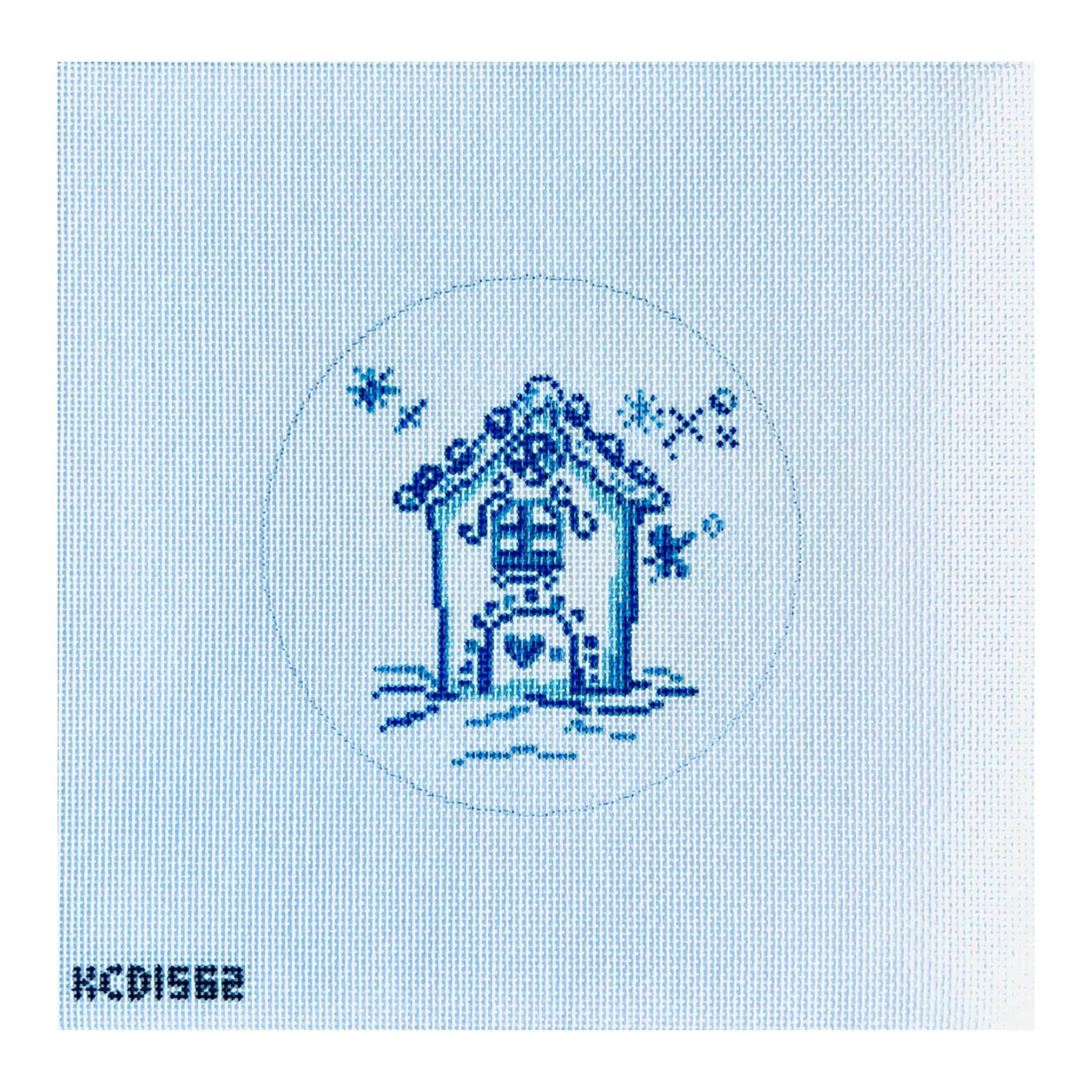 Blue Gingerbread House Ornament-The Fancy Stitch