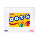 A needlepoint canvas featuring the Tootsie Dots logo, with a white grid background and a colorful central logo panel. The Tootsie brand name is visible in red in the bottom right corner, and 'PEONY CANVAS' is printed in blue in the bottom left.