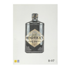 A needlepoint canvas featuring a pixelated depiction of a Hendrick's Gin bottle, with a white grid background and product code B-07 in the bottom right corner.
