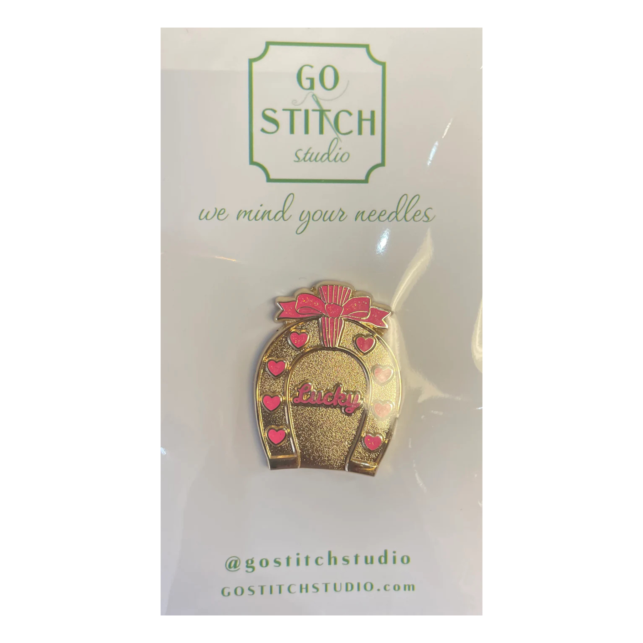 Lucky Heart Horseshoe Pink Glitter Needle Minder-The Fancy Stitch