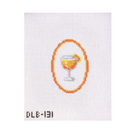 A needlepoint canvas featuring a small cocktail glass with an orange rim and yellow drink, enclosed in an orange oval, with the code 'OLE-131' in black at the bottom left.