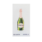 A needlepoint canvas featuring a stitched design of a champagne bottle with 'PARTY!' written on the label, on a white grid background with the text 'INS-2087A INITIAL K' at the bottom.