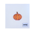 A square white needlepoint canvas featuring a stitched orange pumpkin design in the center and an Arden Gray brand label in the lower right corner.
