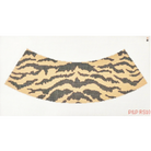A curved, wide-necked shawl or cape with a bold tiger-stripe pattern in black and beige, displayed flat against a white background.