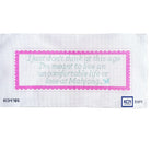 A white rectangular cross-stitch sampler card featuring a pink scalloped border and light blue embroidered text that reads, 'I just don't think at this age I'm meant to live an uncomfortable life or lose at Mahjong.' The card has a small KCN Mahjong logo in the bottom right corner and a serial number on the bottom left.