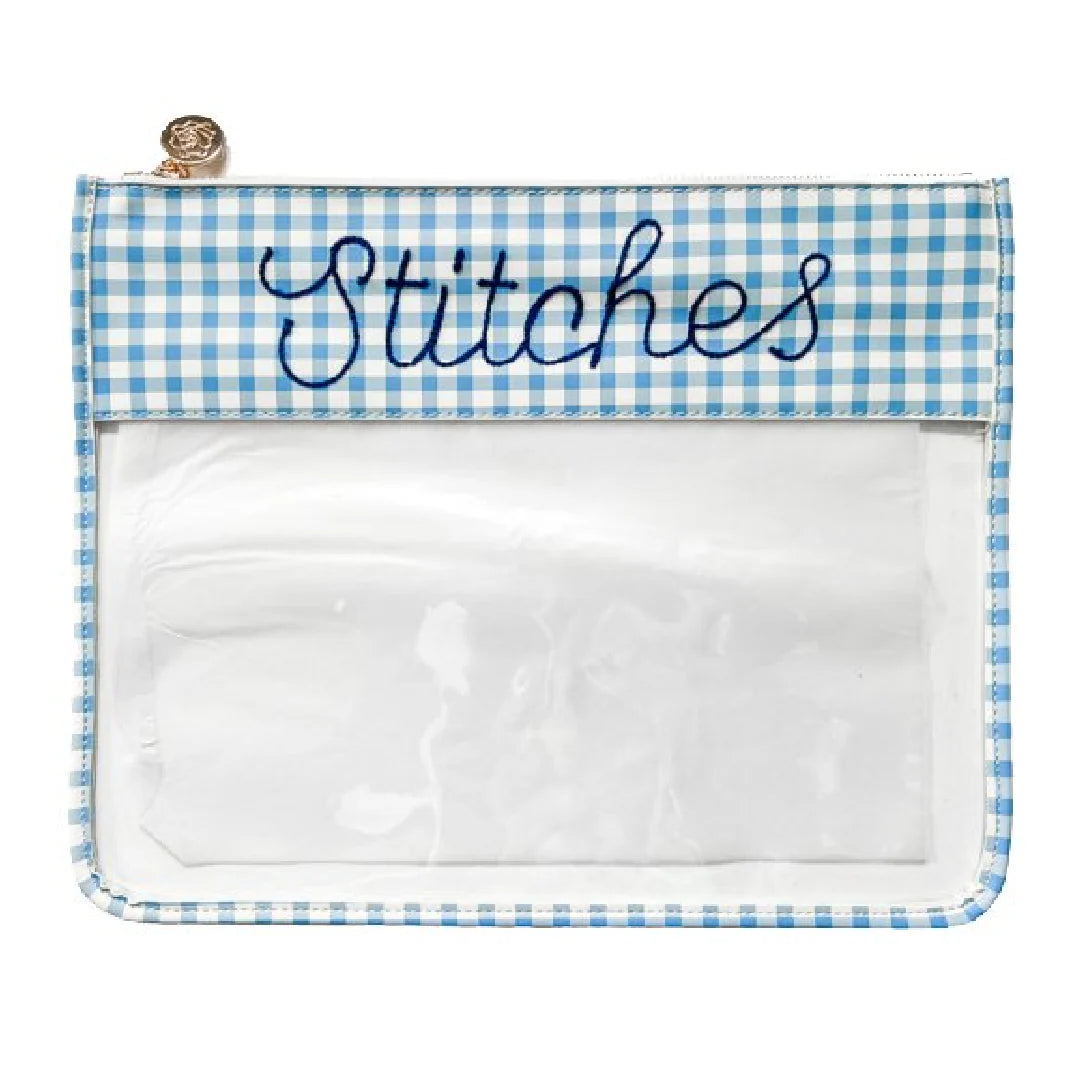 Large Printed Stitches Clear Zip Pouch in Gingham - FANCY STITCH